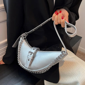 Thick Chain Leather Saddle Handbags Crossbody Bag