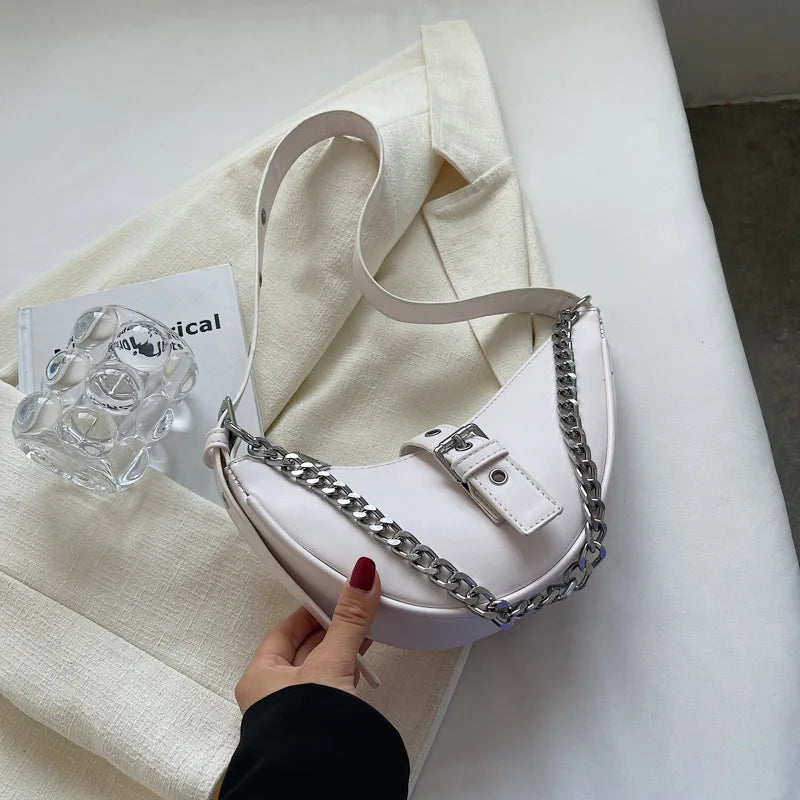 Thick Chain Leather Saddle Handbags Crossbody Bag