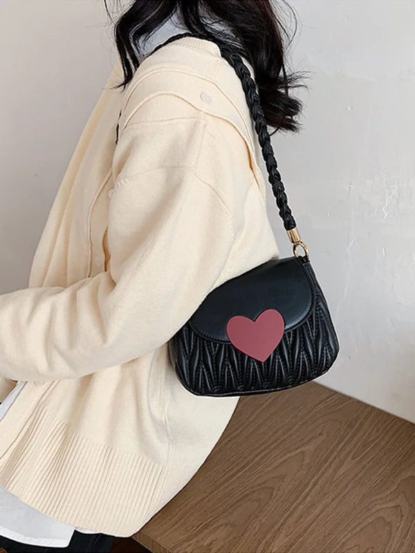 Small Heart Crossbody Bag PU Leather Flap Handbag with Chain Shoulder Strap