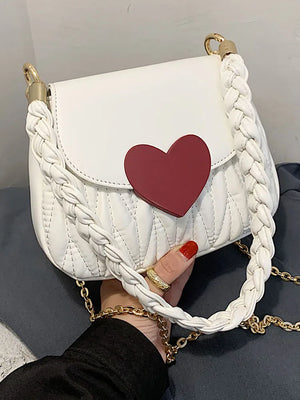 Small Heart Crossbody Bag PU Leather Flap Handbag with Chain Shoulder Strap