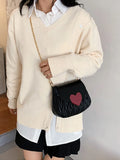 Small Heart Crossbody Bag PU Leather Flap Handbag with Chain Shoulder Strap