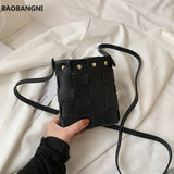 Small Weave Bucket Shoulder Bags Soft Leather Messenger Bag Rivet Crossbod