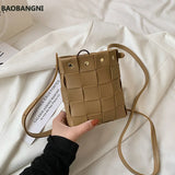 Small Weave Bucket Shoulder Bags Soft Leather Messenger Bag Rivet Crossbod