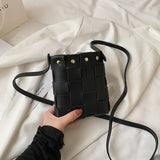 Small Weave Bucket Shoulder Bags Soft Leather Messenger Bag Rivet Crossbod