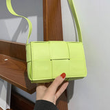 Small Green Weave Crossbody Bag Female Handbags Ladies Flap Bag