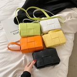 Small Green Weave Crossbody Bag Female Handbags Ladies Flap Bag