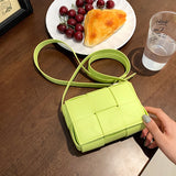 Small Green Weave Crossbody Bag Female Handbags Ladies Flap Bag