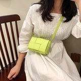 Small Green Weave Crossbody Bag Female Handbags Ladies Flap Bag