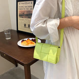Small Green Weave Crossbody Bag Female Handbags Ladies Flap Bag