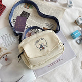 Women Canvas Shoulder Bag Cartoon Print Mini Handbag Crossbody Phone Bag