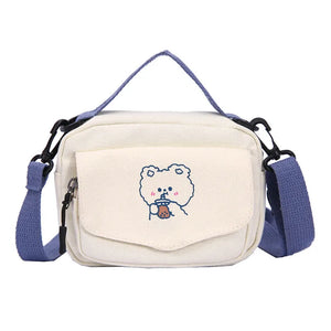 Women Canvas Shoulder Bag Cartoon Print Mini Cloth Handbag Phone Crossbody