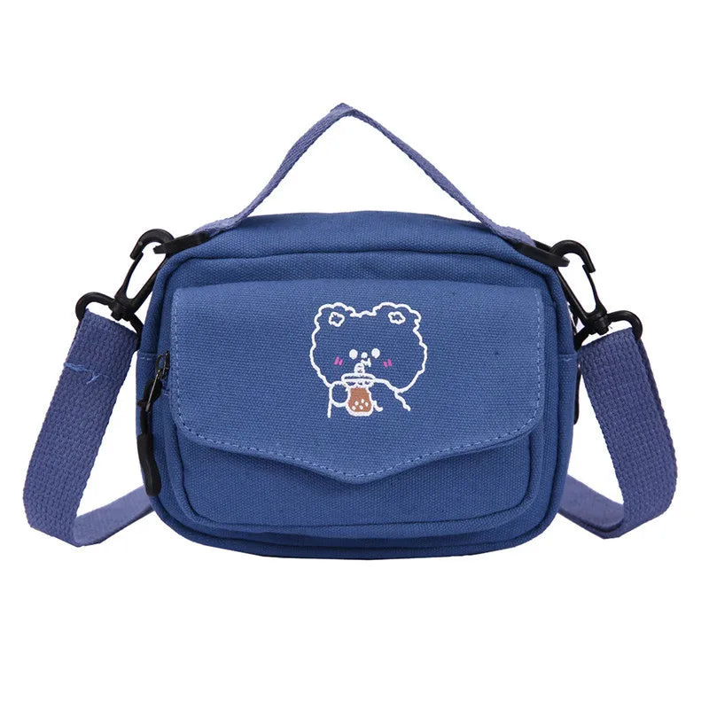 Women Canvas Shoulder Bags Cartoon Mini Handbag Phone Crossbody Bag
