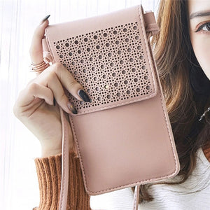 Small Women Handbag Transparent Cell Phone Bag PU Leather Messenger Bags