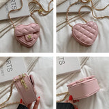 Small Women Heart Shoulder Crossbody Bag PU Leather Quilted Handbag