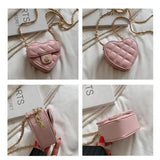 Small Women Heart Shoulder Crossbody Bag Quilted Handbag Chain