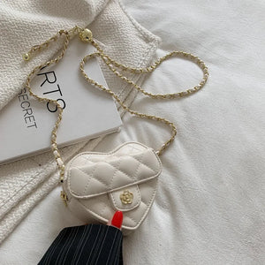 Small Women Heart Shoulder Crossbody Bag Quilted Handbag Chain