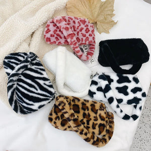 Plush Animal Print Faux Fur Shopper Purse Handbag