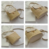 Small Woven Bucket Bag Beach Handbags for Women Female Travel Vacation Straw Cro