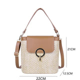Small Woven Bucket Bag Beach Handbags for Women Female Travel Vacation Straw Cro