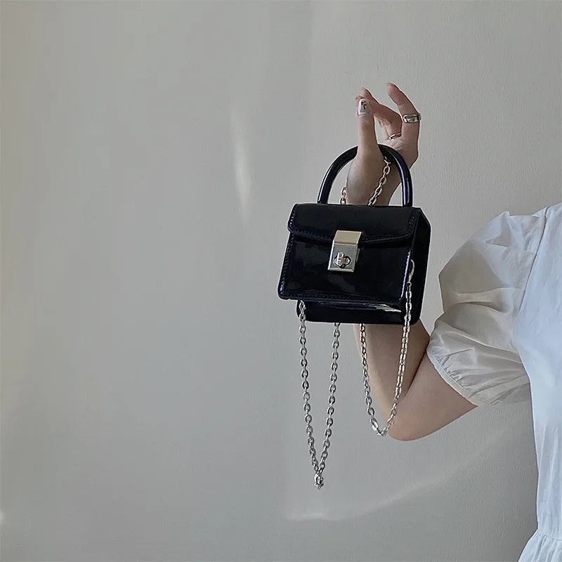 Small Square Leather Shoulder Bag with Chain Strap