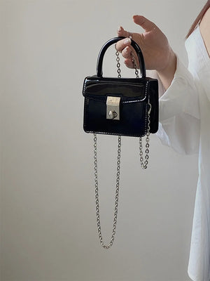 Small Square Leather Shoulder Bag with Chain Strap