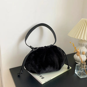 Short Handle Tote Bag Plush Handbags Winter Fold Soft Messenger Shoulder Bags