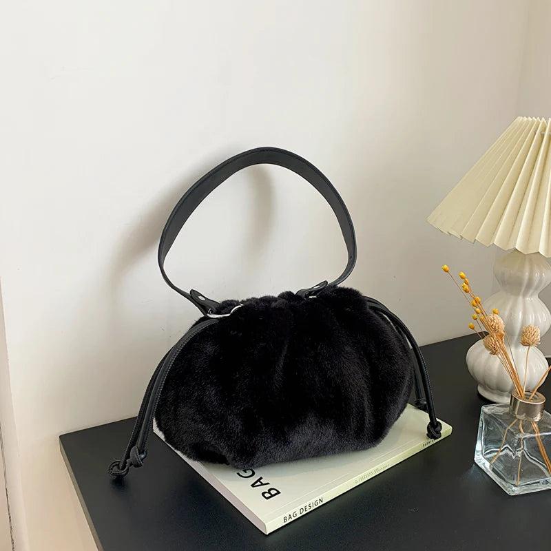 Short Handle Tote Bag Plush Handbags Winter Fold Soft Messenger Shoulder Bags