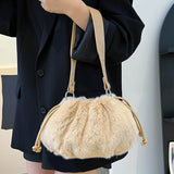 Short Handle Tote Bag Plush Handbags Winter Fold Soft Messenger Shoulder Bags