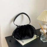 Short Handle Tote Bag Plush Handbags Winter Fold Soft Messenger Shoulder Bags