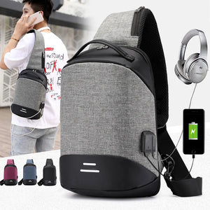 Men Messenger Bag USB Charge Waterproof Sling Chest Crossbody Bags