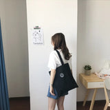 Smiley Canvas Shoulder Bag for Women Large Reusable Shopping Tote Handbags