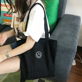 Smiley Canvas Shoulder Bag for Women Large Reusable Shopping Tote Handbags
