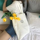 Smiley Canvas Shoulder Bag for Women Large Reusable Shopping Tote Handbags