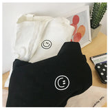 Smiley Canvas Shoulder Bag for Women Large Reusable Shopping Tote Handbags