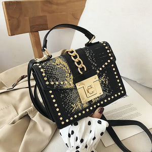 Snake Pattern Female Bag European Embossed Bag Chain Rivet Shoulder Bag