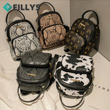 Snake Printed Women Backpack PU Leather College Schoolbag Travel Bag