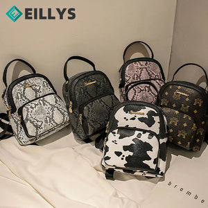 Snake Printed Women Backpack PU Leather College Schoolbag Travel Bag