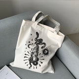 Snake Print Canvas Bag Skull Gothic Large-Capacity Shopper Bag