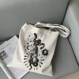 Snake Print Canvas Bag Skull Gothic Large-Capacity Shopper Bag