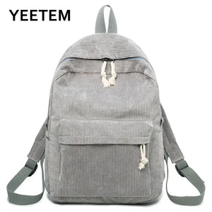 Corduroy School Backpack Teen Girls Striped Women Backpacks