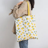 Cotton Linen Shoulder Bag Floral Tote for Women Shopping Canvas Handbag