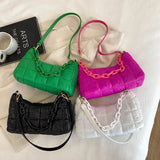 Soft Cotton Women's Shoulder Bag Solid Nylon Plaid Handbags Chain Top Handle Bag