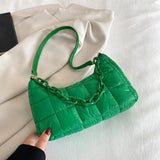 Soft Cotton Women's Shoulder Bag Solid Nylon Plaid Handbags Chain Top Handle Bag