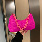 Soft Cotton Women's Shoulder Bag Solid Nylon Plaid Handbags Chain Top Handle Bag