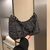 Soft Cotton Women's Shoulder Bag Solid Nylon Plaid Handbags Chain Top Handle Bag