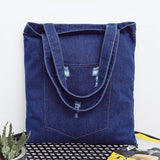 Soft Denim Ripped Zipper Shoulder Bag Female Student Lightweight Tote Bag