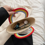 Soft Fabric Rainbow Handle Small Top Handle Tote Bag