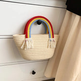 Soft Fabric Rainbow Handle Small Top Handle Tote Bag