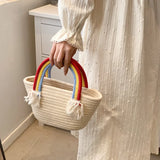 Soft Fabric Rainbow Handle Small Top Handle Tote Bag