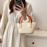 Soft Fabric Rainbow Handle Small Top Handle Tote Bag